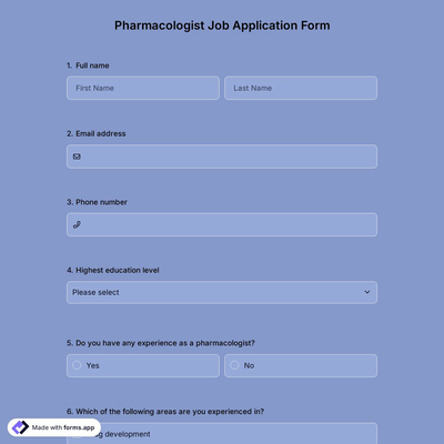 Pharmacologist Job Application Form