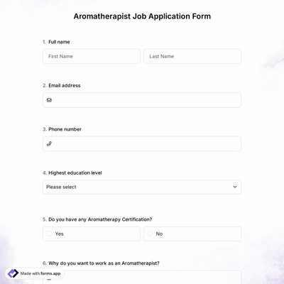 Aromatherapist Job Application Form