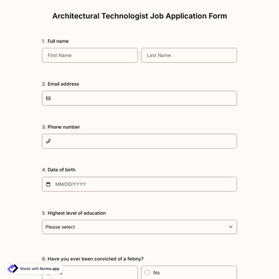 Architectural Technologist Job Application Form