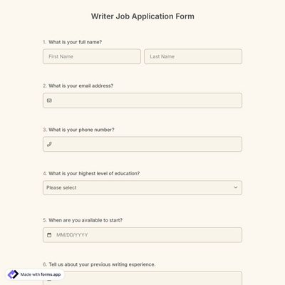 Writer Job Application Form