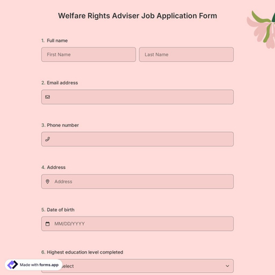 Welfare Rights Adviser Job Application Form