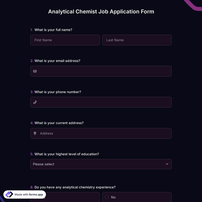 Analytical Chemist Job Application Form