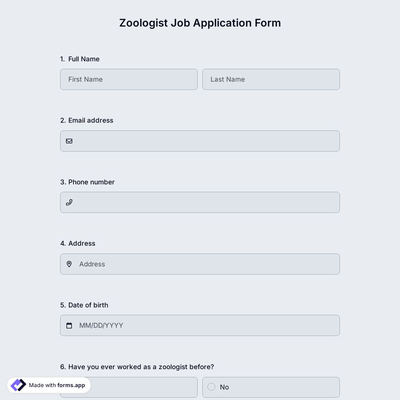 Zoologist Job Application Form