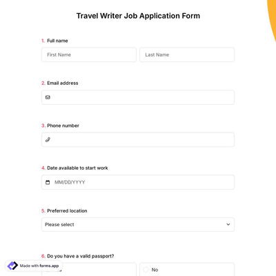 Travel Writer Job Application Form