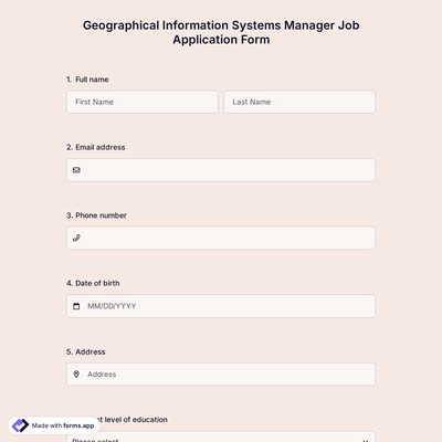 Geographical Information Systems Manager Job Application Form