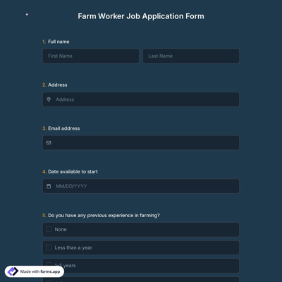 Farm Worker Job Application Form