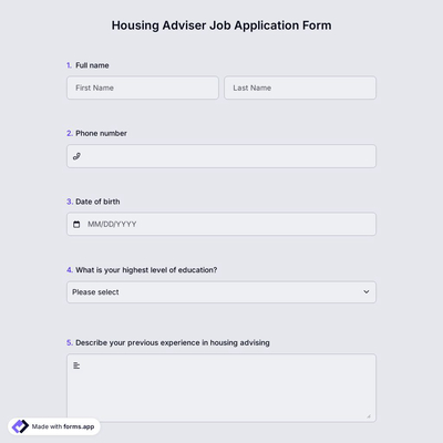 Housing Adviser Job Application Form