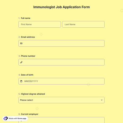 Immunologist Job Application Form