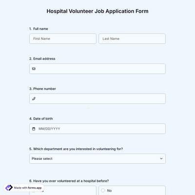 Hospital Volunteer Job Application Form