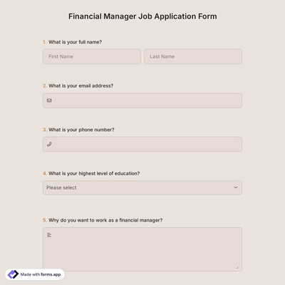 Financial Manager Job Application Form