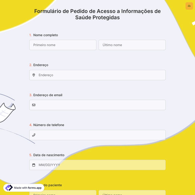 Formulário de Pedido de Acesso a Informações de Saúde Protegidas