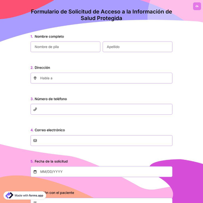 Formulario de Solicitud de Acceso a la Información de Salud Protegida
