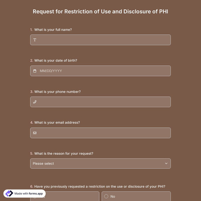 Request for Restriction of Use and Disclosure of PHI