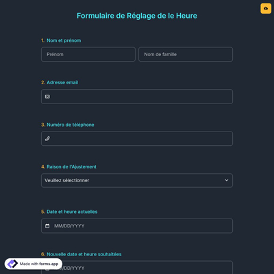Formulaire de Réglage de le Heure