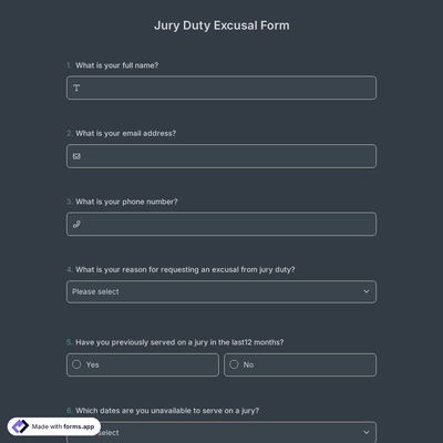 Jury Duty Excusal Form