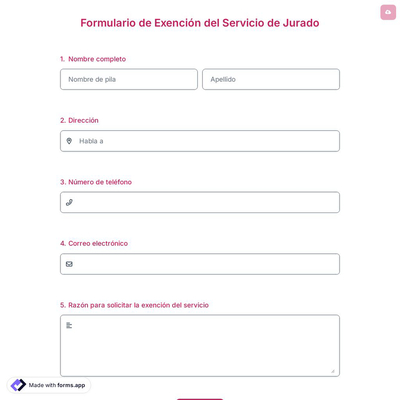 Formulario de Exención del Servicio de Jurado