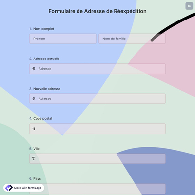 Formulaire de Adresse de Réexpédition