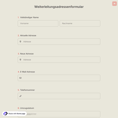 Weiterleitungsadressenformular