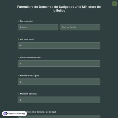 Formulaire de Demande de Budget pour le Ministère de le Église