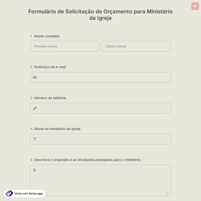 Formulário de Solicitação de Orçamento para Ministério da Igreja