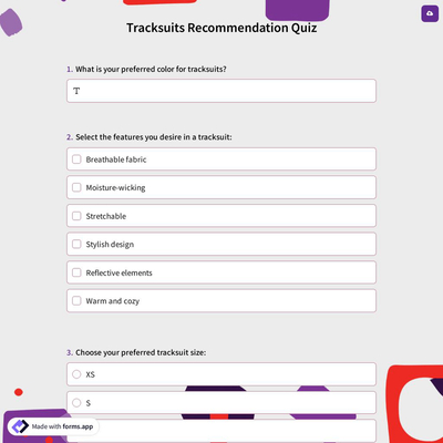 Tracksuits Recommendation Quiz