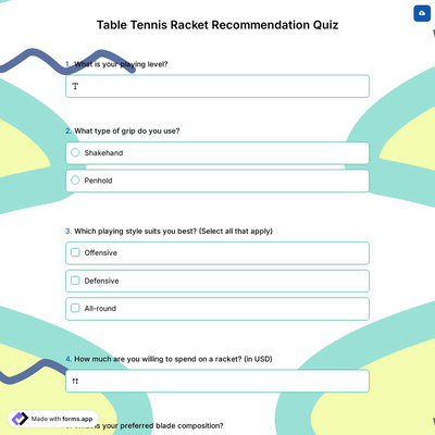 Table Tennis Racket Recommendation Quiz