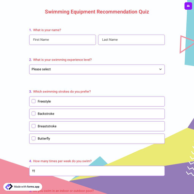 Swimming Equipment Recommendation Quiz