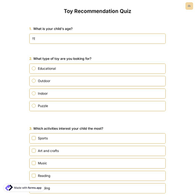 Toy Recommendation Quiz