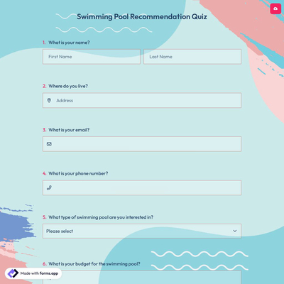 Swimming Pool Recommendation Quiz