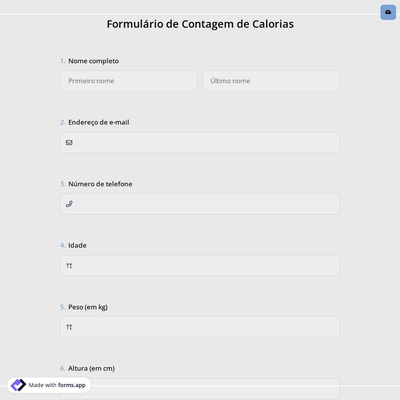 Formulário de Contagem de Calorias