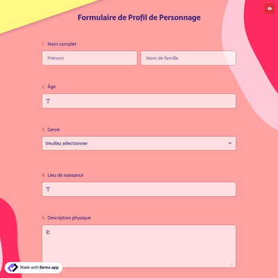 Formulaire de Profil de Personnage