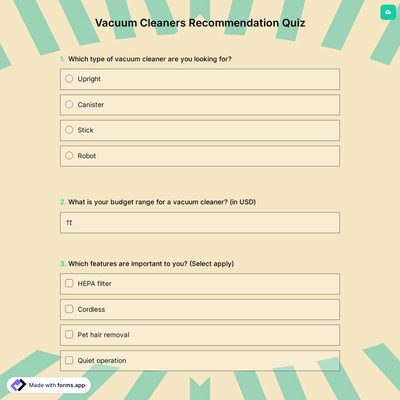 Vacuum Cleaners Recommendation Quiz