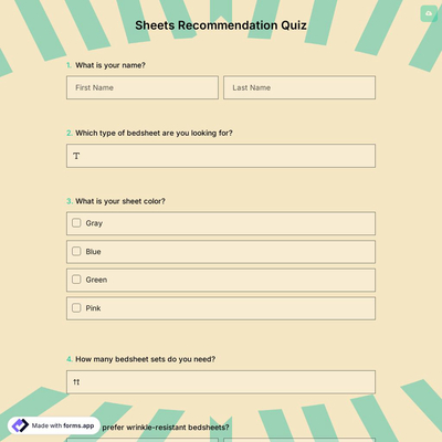 Sheets Recommendation Quiz