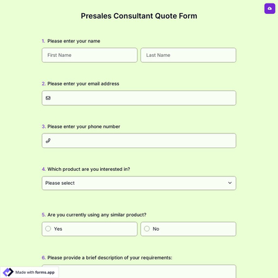 Presales Consultant Quote Form