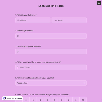 Lash Booking Form
