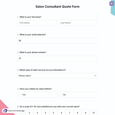 Salon Consultant Quote Form