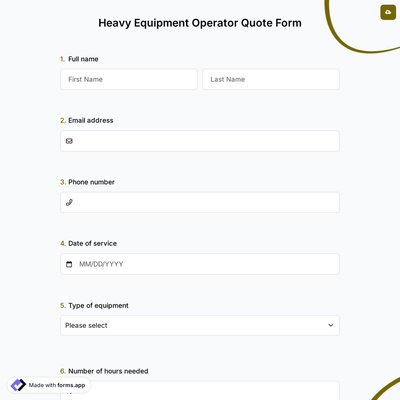 Heavy Equipment Operator Quote Form