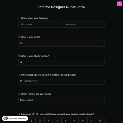 Interior Designer Quote Form