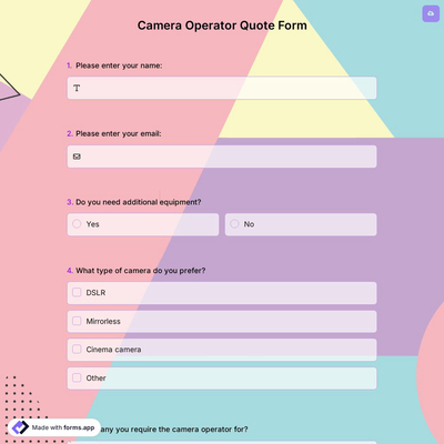 Camera Operator Quote Form