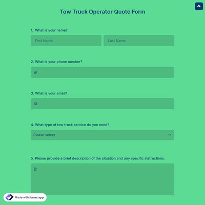 Tow Truck Operator Quote Form