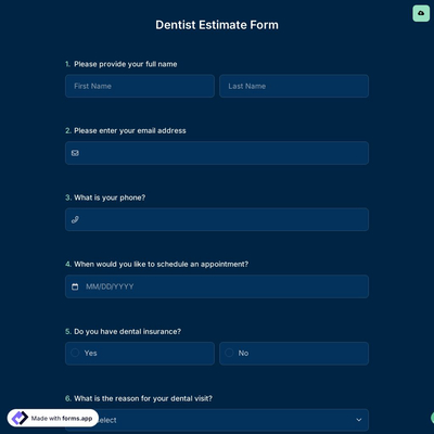 Dentist Estimate Form