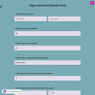 Yoga Instructor Estimate Form