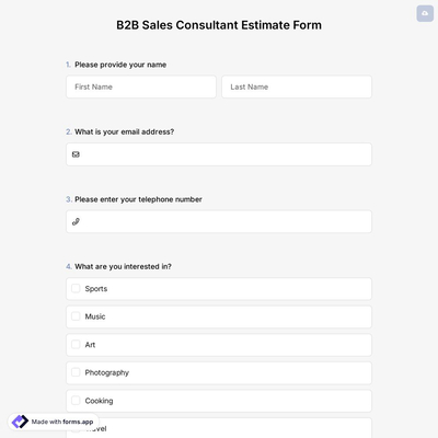 B2B Sales Consultant Estimate Form