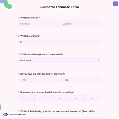 Animator Estimate Form