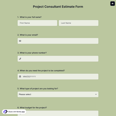 Project Consultant Estimate Form