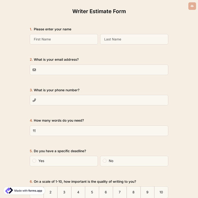 Writer Estimate Form