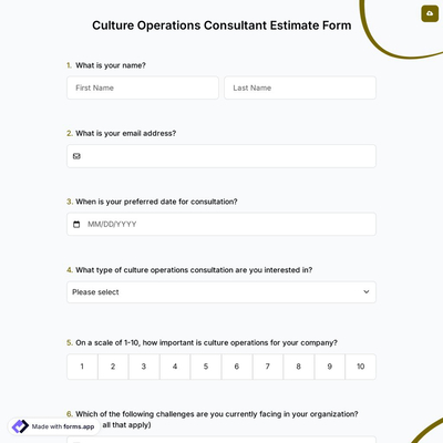 Culture Operations Consultant Estimate Form