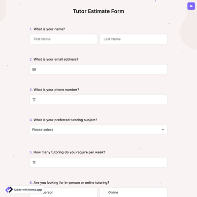 Tutor Estimate Form