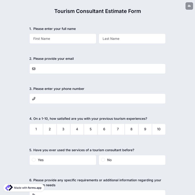 Tourism Consultant Estimate Form