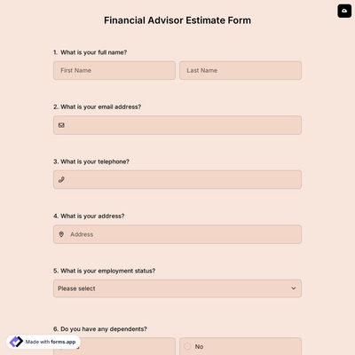 Financial Advisor Estimate Form